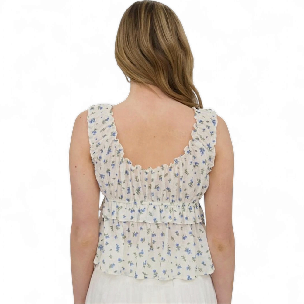 🆕️ Blu Pepper White Cream Ruffled Tie Front Blouse Womens Size Small - Picture 3 of 5